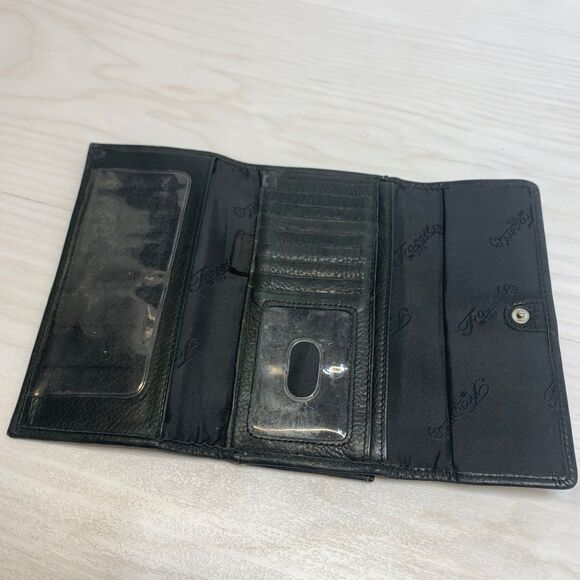 Fossil Women’s Black Leather Wallet Clutch Credit Card Slots Zip - Picture 6 of 8